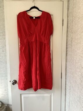 Ava & Viv Bright Red V-Neck Dress 1XL EUC